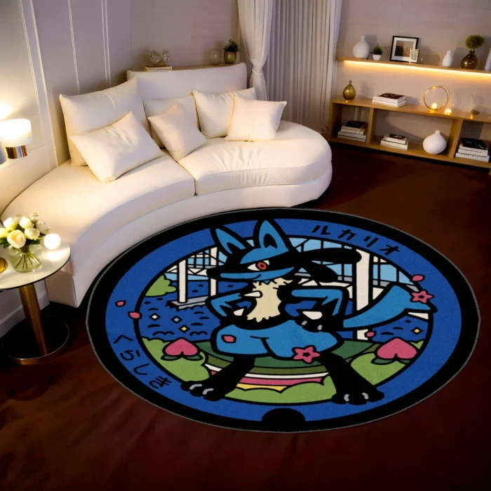 Lucario Manhole Cover Round Rug – Cool Floor Mat for Gaming Room or Fan Gift - Image 2