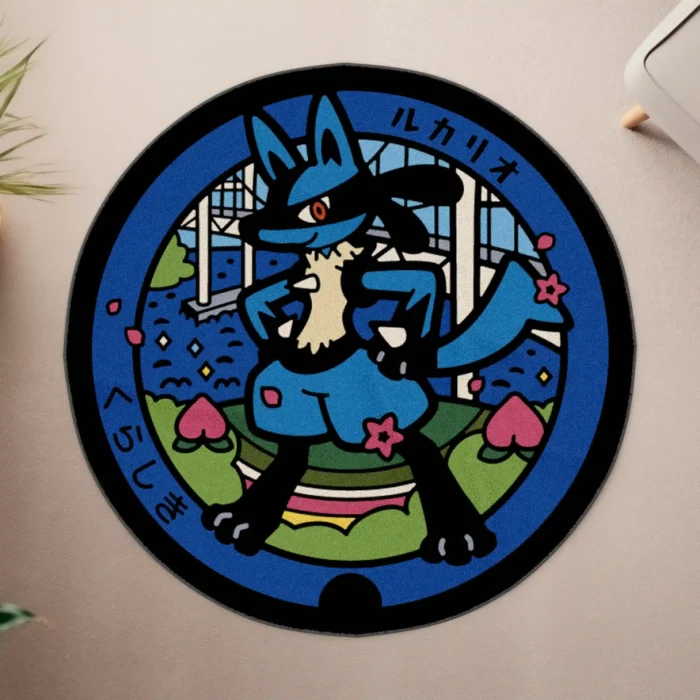 Lucario Manhole Cover Round Rug – Cool Floor Mat for Gaming Room or Fan Gift - Image 4