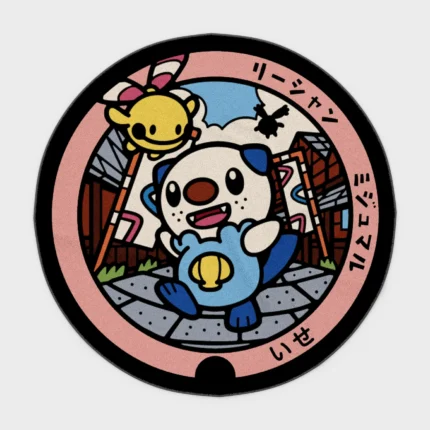 Add a cute touch to your kids' room or home decor with this Oshawott manhole cover round rug. Perfect for fans of *Pokémon*, it adds a playful and adorable vibe to any space.