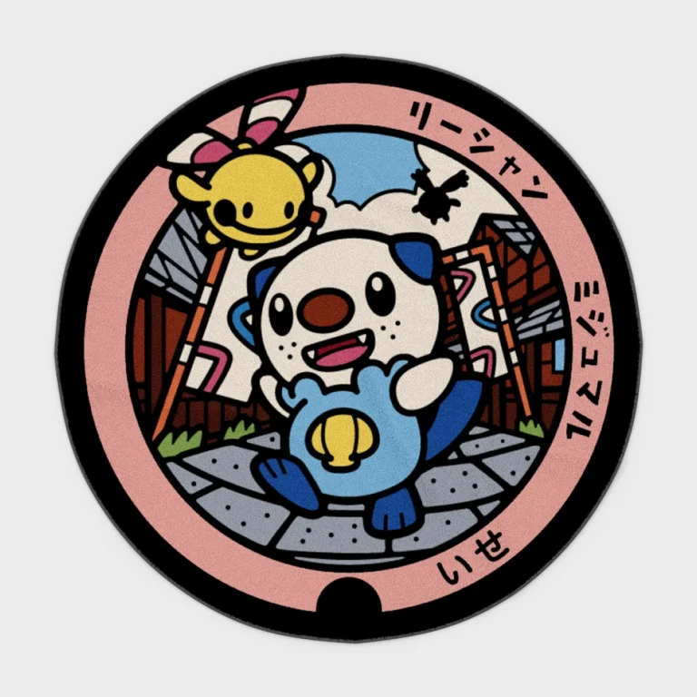 Add a cute touch to your kids' room or home decor with this Oshawott manhole cover round rug. Perfect for fans of *Pokémon*, it adds a playful and adorable vibe to any space.