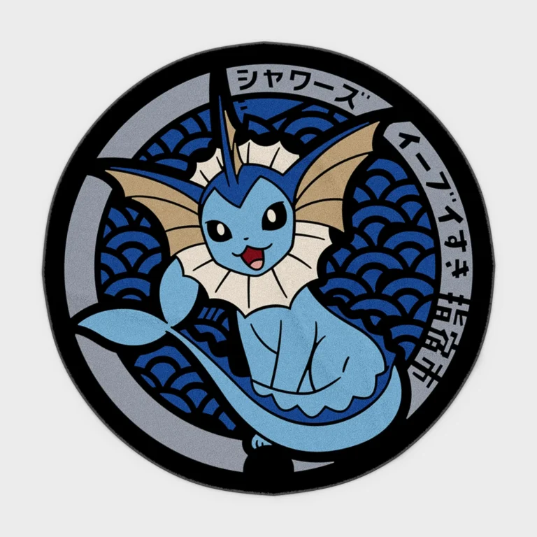 Bring the world of *Pokémon* into your space with this Vaporeon manhole cover round rug. Perfect for kids' rooms or as a fan gift, it adds a unique and playful vibe to your room.