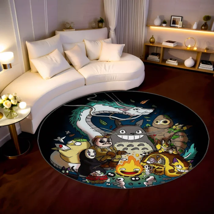 Hayao Miyazaki Art Round Rug – Cute Rug for Cozy Room or Gift Idea - Image 2