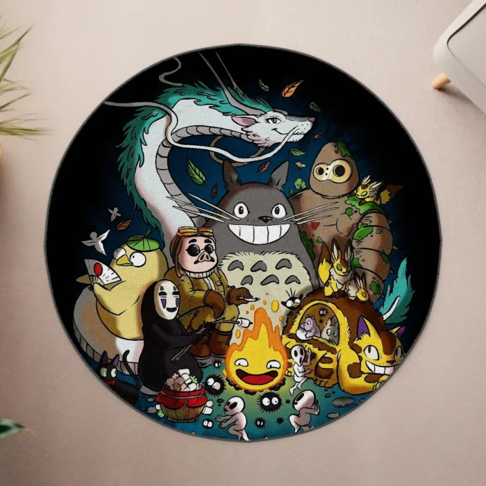 Hayao Miyazaki Art Round Rug – Cute Rug for Cozy Room or Gift Idea - Image 4