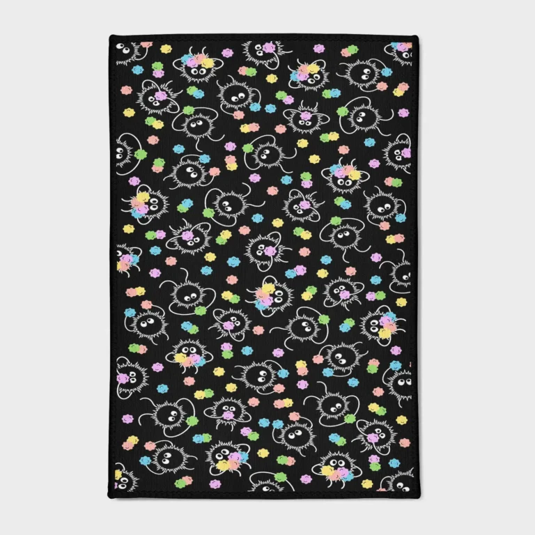 Bring the playful charm of Studio Ghibli into your space with this Soot Sprite rug. Perfect for your bedroom or cozy anime room decor, it adds a whimsical touch to your space.