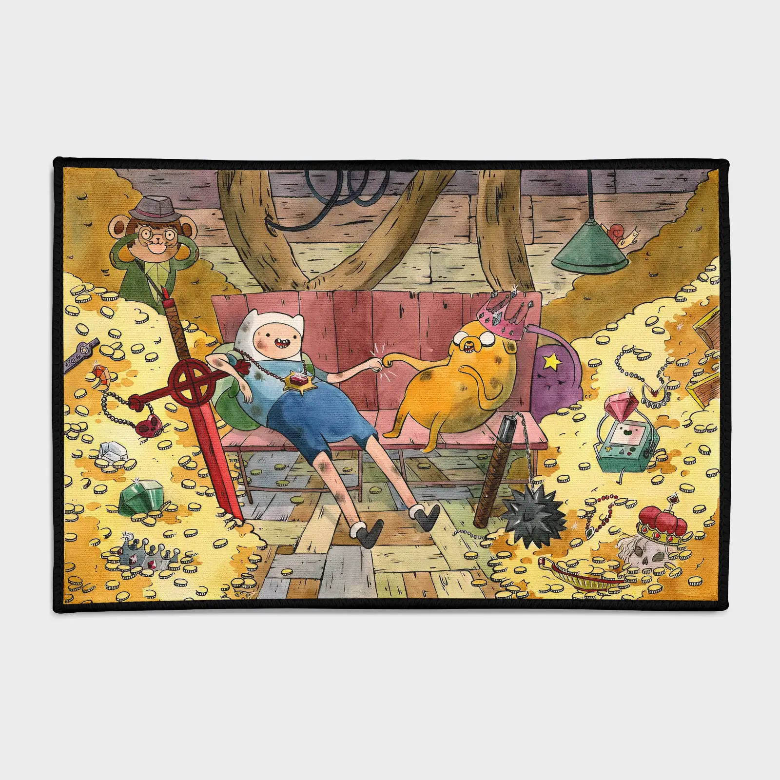 adventure-time-rug-h1-1 Bring the fun of adventure cartoons into your space with this area rug. Perfect for gaming rooms or as a gift idea, it adds a playful and vibrant touch to any room.
