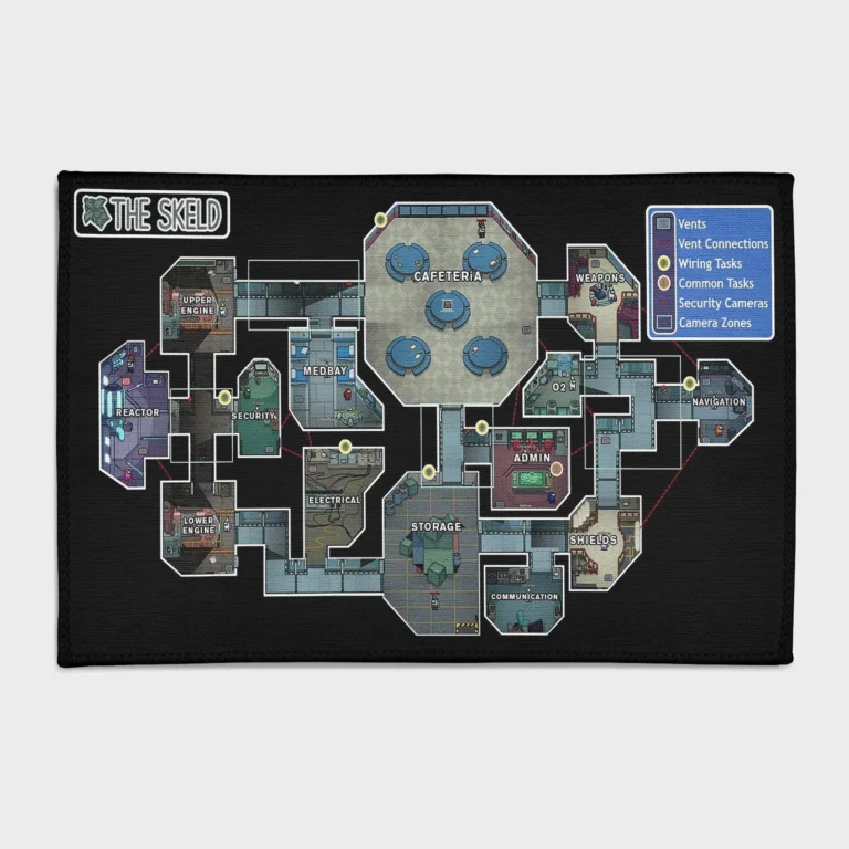 Explore the *Among Us* world with this Skeld map rug. Perfect for gaming rooms, it adds a cool and immersive vibe, bringing the iconic map from the game into your decor.