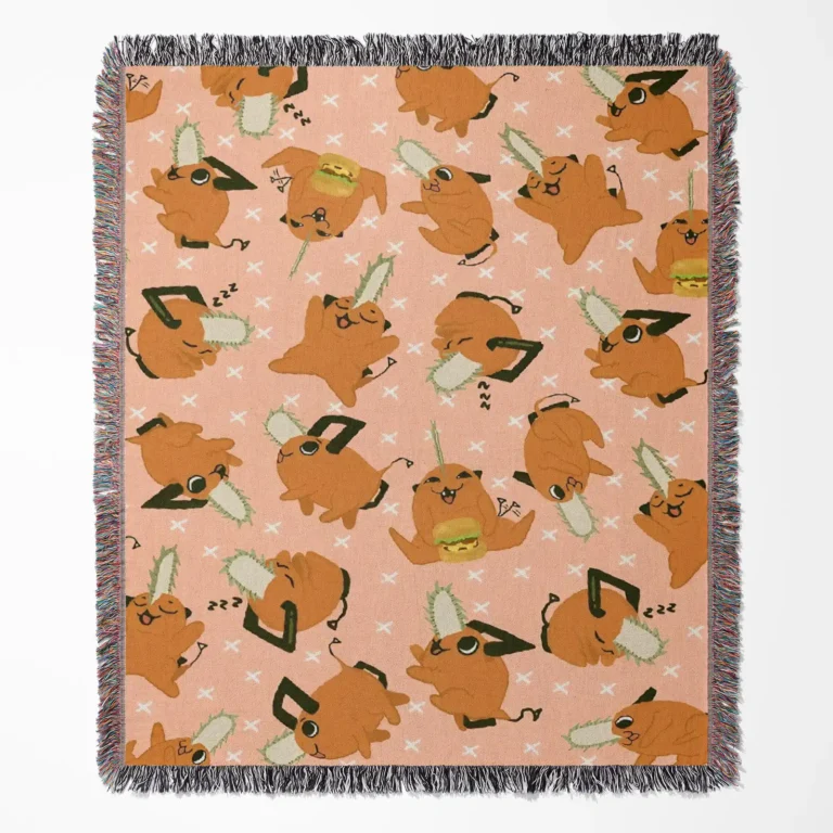 Chainsaw Man Pochita woven tapestry throw blanket, cute and cozy throw, perfect room decor and wall rug for fans of Pochita from Chainsaw Man.