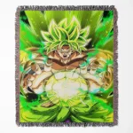 Dragon Ball Broly woven tapestry throw blanket, epic wall rug and room decor, perfect for action fans who love Broly’s intense power in the Dragon Ball universe.