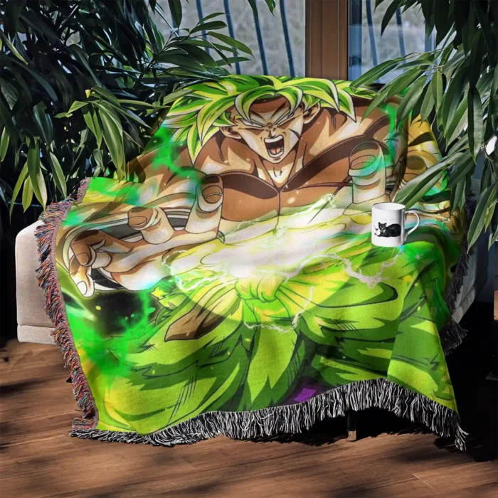 DB Broly Woven Tapestry Throw Blanket – Epic Wall Rug, Room & Home Decor, Action Fans Gift - Image 3