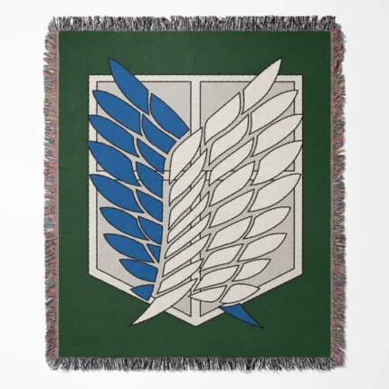 Scout Regiment woven tapestry throw blanket, striking wall art and home decor, a great gift for collectors and fans of Attack on Titan's elite Scout Regiment.