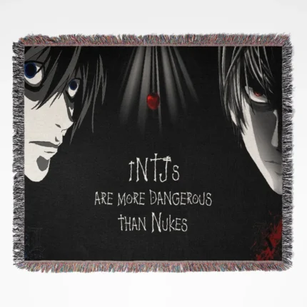 Death Note woven tapestry throw blanket, dark and powerful wall art, ideal for any room, perfect as a gift for fans of the Death Note series.
