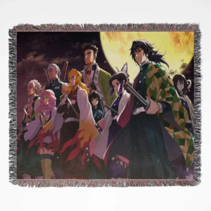Demon Slayer woven tapestry throw blanket, wall art and room decor, perfect for wall hanging or as a cozy throw for fans of Demon Slayer.