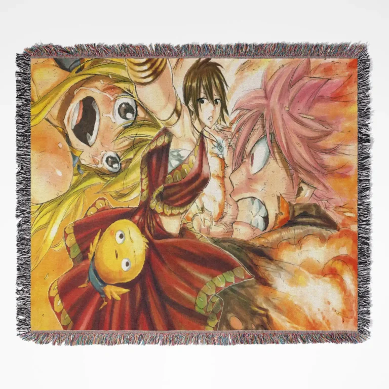 Fairy Tail woven tapestry throw blanket, magical wall art and room decor, the perfect gift for fans of the Fairy Tail anime and manga series.
