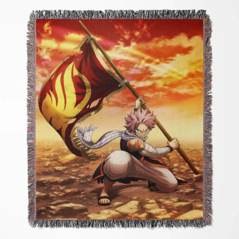 Fairy Tail woven tapestry throw blanket, stylish wall rug and room decor, perfect as a collectible gift for fans of Fairy Tail.
