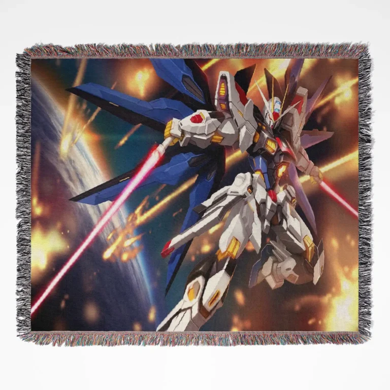 Gundam woven tapestry throw blanket, mecha-inspired wall art and collectible gift, perfect for fans of the Gundam franchise.