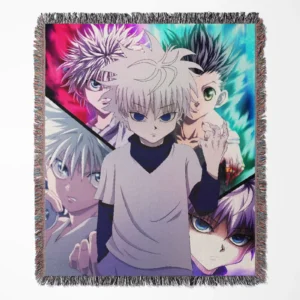 Hunter x Hunter Killua woven tapestry throw blanket, cool room decor and wall hanging, perfect for adding a Killua-inspired accent to your home.