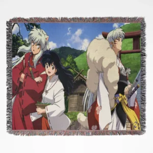 Inuyasha woven tapestry throw blanket, a stylish room accent and wall art piece, ideal as a gift for anime fans who love the timeless Inuyasha series.