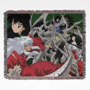 Inuyasha woven tapestry throw blanket, an elegant throw and wall art accent, perfect for any room and home decor, featuring the iconic characters from Inuyasha.