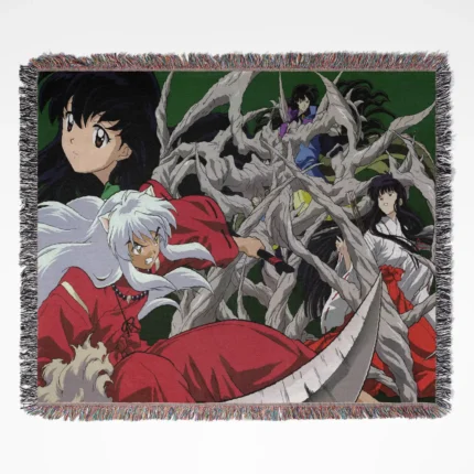 Inuyasha woven tapestry throw blanket, an elegant throw and wall art accent, perfect for any room and home decor, featuring the iconic characters from Inuyasha.