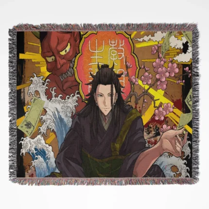Jujutsu Kaisen Suguru Geto woven tapestry throw blanket, stylish wall art and home decor, a great gift idea for fans of Jujutsu Kaisen’s complex character.
