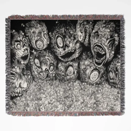 Berserk Eclipse woven tapestry throw blanket, stunning wall rug and home decor, the perfect gift for fans of dark fantasy, featuring the iconic Eclipse event from Berserk.