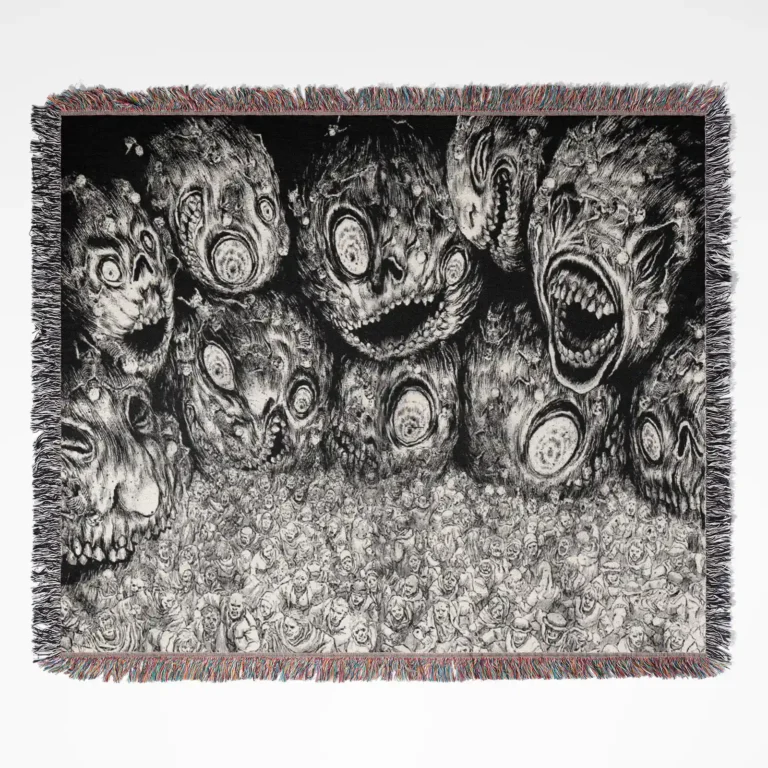 Berserk Eclipse woven tapestry throw blanket, stunning wall rug and home decor, the perfect gift for fans of dark fantasy, featuring the iconic Eclipse event from Berserk.