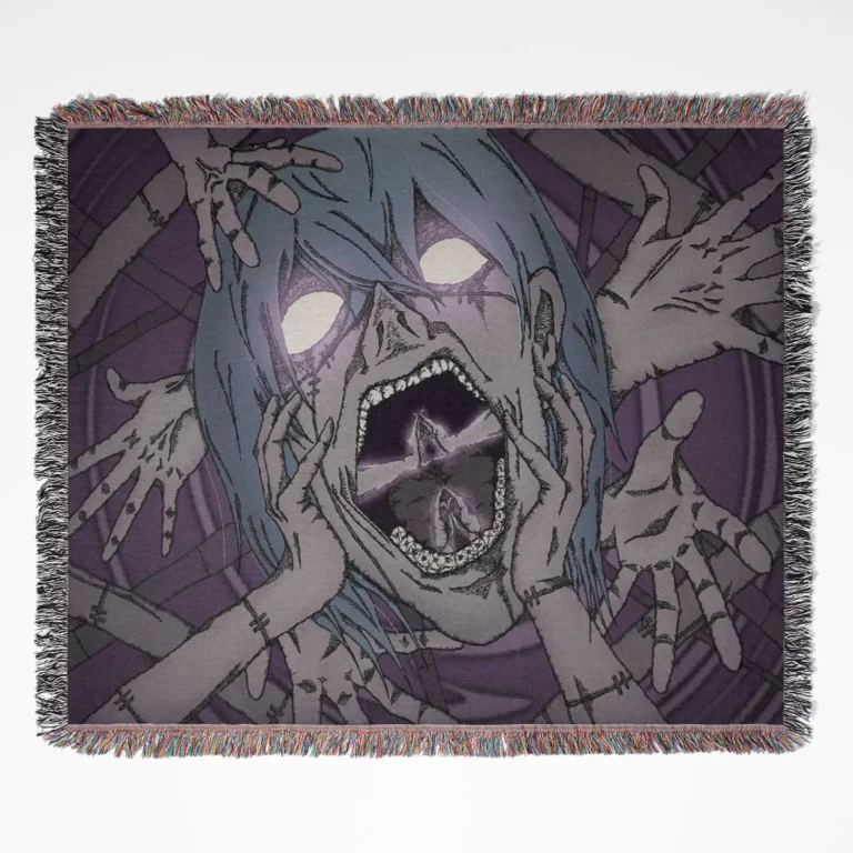 Jujutsu Kaisen Mahito woven tapestry throw blanket, a unique piece of home decor and cozy throw, featuring the menacing Mahito from Jujutsu Kaisen.