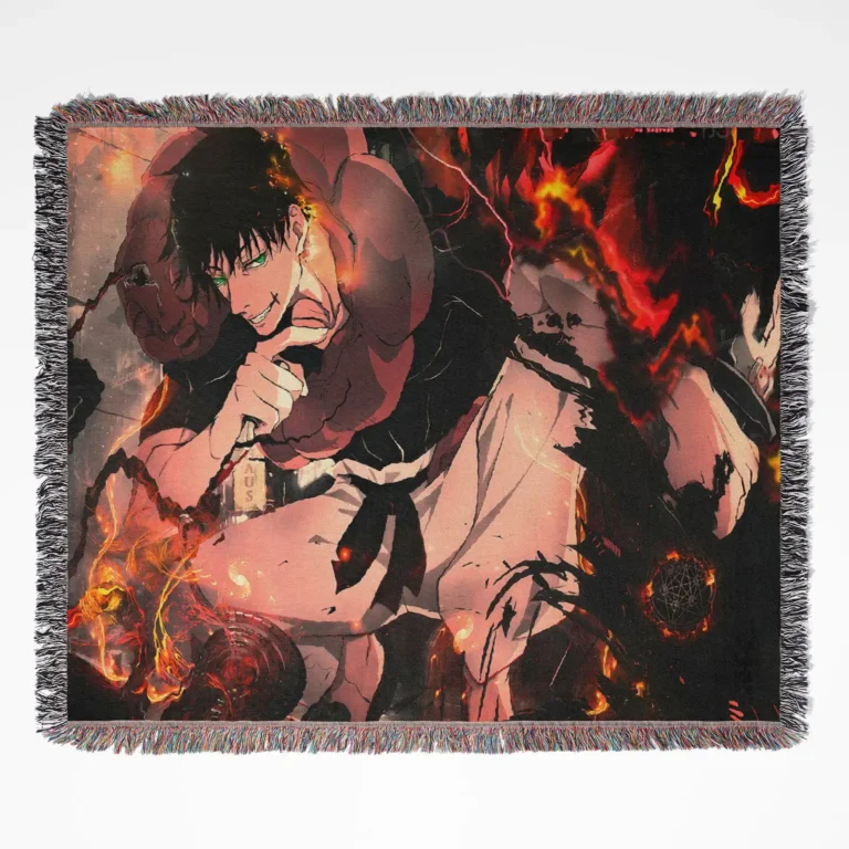 Jujutsu Kaisen Fushiguro Toji woven tapestry throw blanket, dark and intense wall art inspired by Jujutsu Kaisen, perfect for adding an anime-inspired accent to your room or home decor.