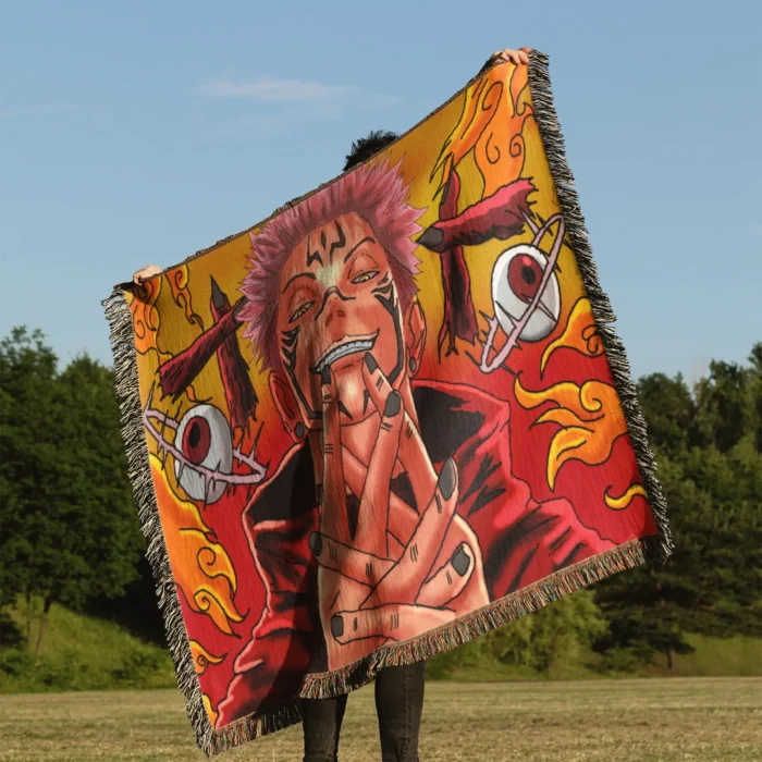 JJK Sukuna Woven Tapestry Throw Blanket – Bold Wall Hanging, Room & Home Decor, Collectible Gift - Image 3