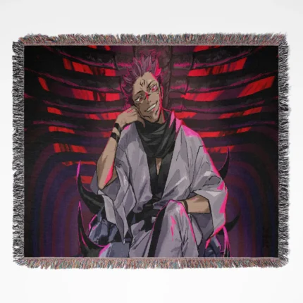 Jujutsu Kaisen Sukuna woven tapestry throw blanket, collectible wall art and cozy throw, perfect for any room and home decor, featuring the iconic Sukuna from Jujutsu Kaisen.