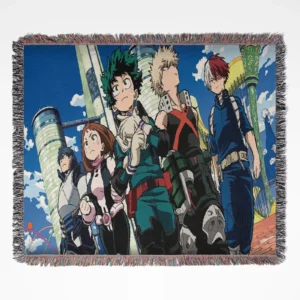My Hero Academia woven tapestry throw blanket, heroic wall art that brings the dynamic world of My Hero Academia to your room or home. A perfect gift for fans.