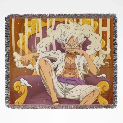 One Piece Gear 5 woven tapestry throw blanket, an epic collectible throw and wall art, perfect for One Piece fans looking to elevate their room decor.