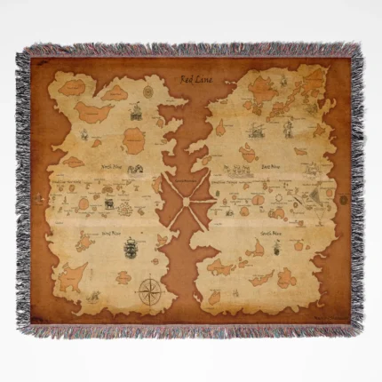 One Piece Red Line Map woven tapestry throw blanket, nautical-themed wall art, ideal for adding a unique anime-inspired accent to your room and home decor.