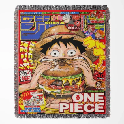 One Piece Manga Cover woven tapestry throw blanket, an iconic home accent piece and wall decor, perfect for One Piece fans and collectors.