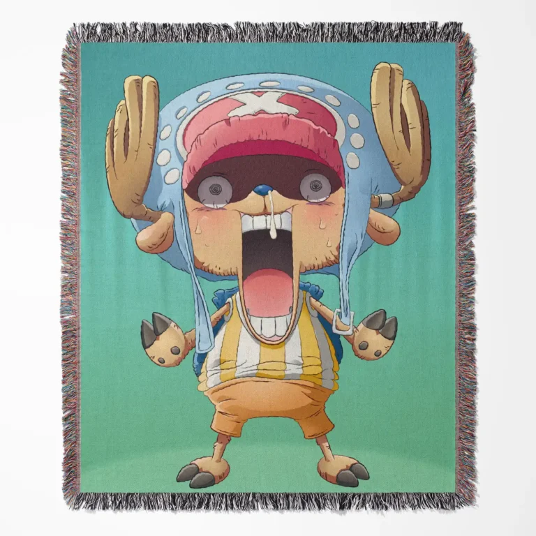 One Piece Tony Tony Chopper woven tapestry throw blanket, a cute and cozy throw for your room, adding a fun wall accent to your home decor.