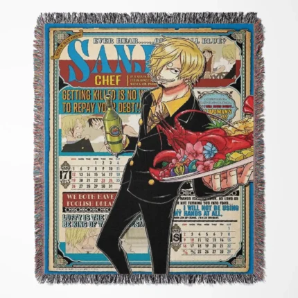 One Piece Sanji woven tapestry throw blanket, a stylish wall rug and collectible gift, perfect for adding a touch of One Piece to your room decor.