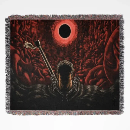 Berserk woven tapestry throw blanket, unique wall rug, picnic mat, and home decor, ideal as a gift for Berserk fans looking to add a unique piece to their space.