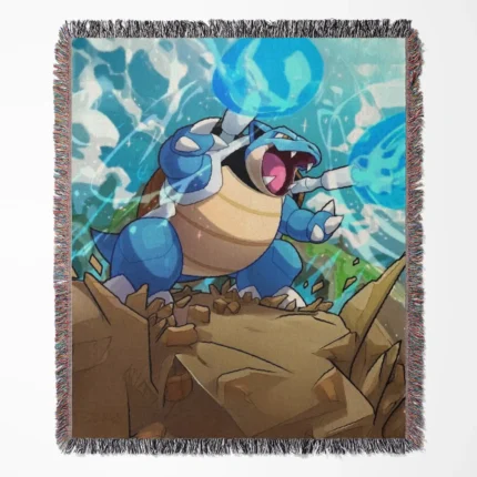 Blastoise woven tapestry throw blanket, a classic wall art piece, cozy throw, and perfect home decor accent for any Pokémon fan.