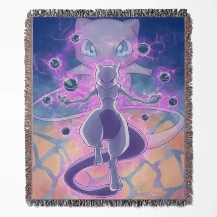 Legendary Mewtwo woven tapestry throw blanket, a cozy throw and wall rug, ideal for any room or home decor with a Pokémon twist.