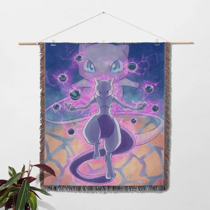 Mewtwo Woven Tapestry Throw Blanket – Legendary Wall Rug, Room & Home Decor, Cozy Throw - Image 2
