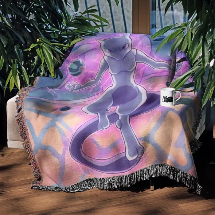 Mewtwo Woven Tapestry Throw Blanket – Legendary Wall Rug, Room & Home Decor, Cozy Throw - Image 3