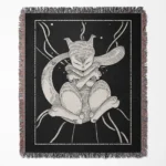 Mewtwo woven tapestry throw blanket, an iconic collectible wall art and room decor piece, perfect for Pokémon fans and home decor enthusiasts.