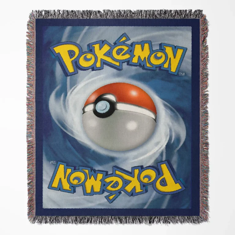 Pokémon Card Back woven tapestry throw blanket, a unique collectible wall art inspired by the iconic card back design, perfect for Pokémon enthusiasts.