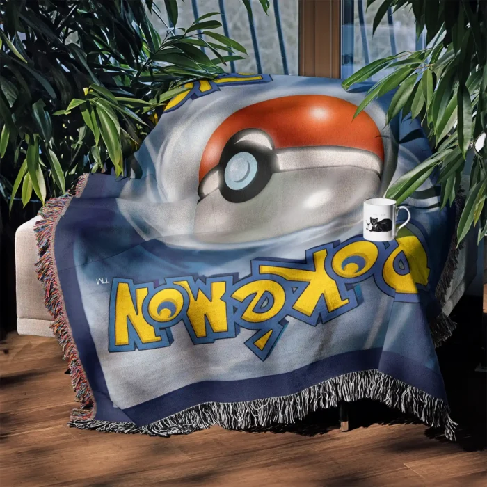 Poke Card Back Woven Tapestry Throw Blanket – Unique Collectible Wall Art, Room & Home Decor - Image 3