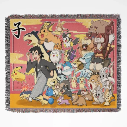 Pokémon woven tapestry throw blanket, stylish home decor and wall art for any Pokémon fan. The perfect way to show off your love for the franchise.