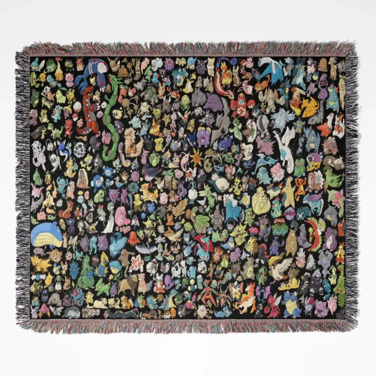 Pokémon woven tapestry throw blanket, vibrant and cozy, perfect for Pokémon fans who want a collectible accent for their room or wall.