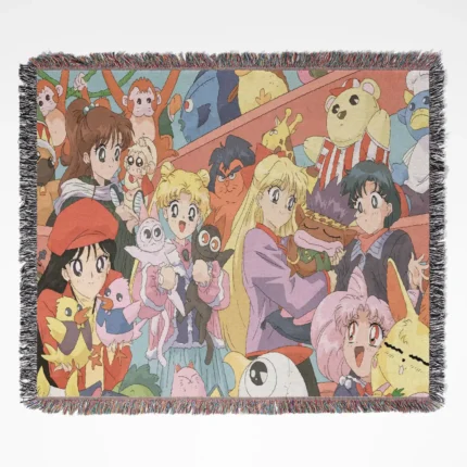 Sailor Moon woven tapestry throw blanket, a classic piece of magical girl wall art and home decor, bringing vibrant charm to any room.