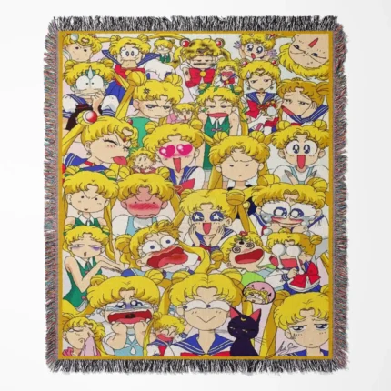 Sailor Moon woven tapestry throw blanket, stylish throw, wall hanging, and room decor featuring the magical girl, perfect for any Sailor Moon fan’s space.