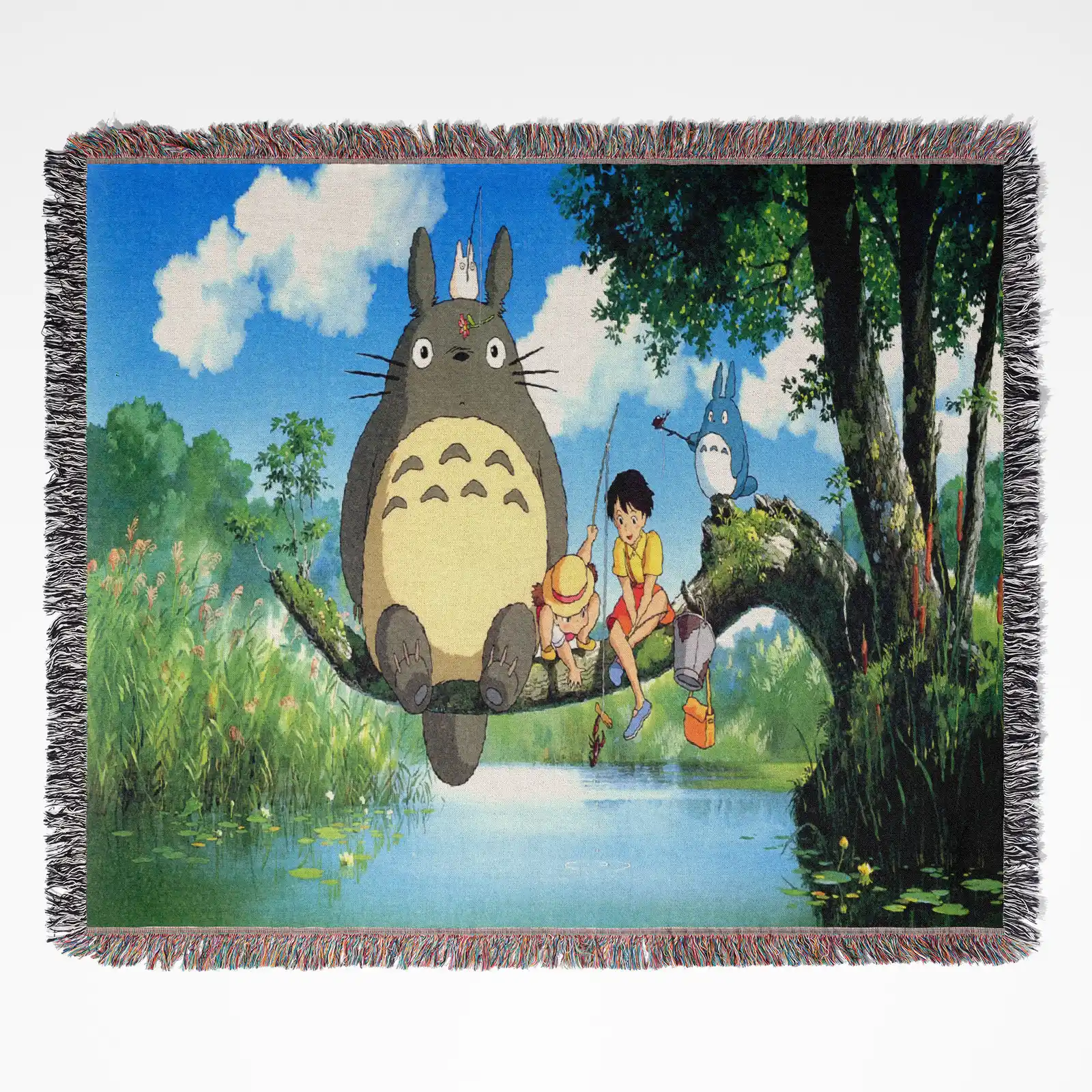 anime-woven-tapestry-throw-blanket-541 My Neighbor Totoro woven tapestry throw blanket, cute wall art, cozy room and home decor for Ghibli enthusiasts.