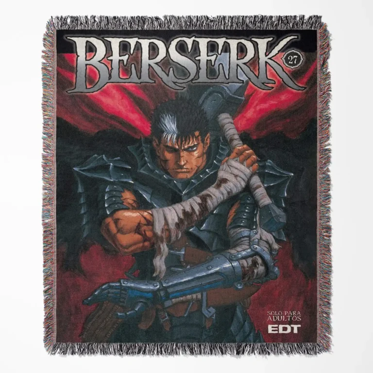 Berserk Manga Cover woven tapestry throw blanket, stylish wall rug and home decor piece, a must-have collectible for Berserk fans, ideal as a gift.